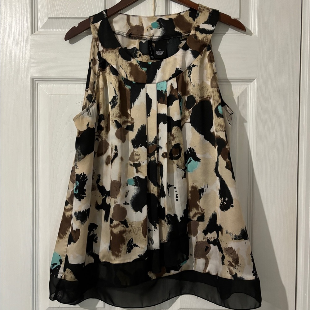 New Directions Blouse Top Women’s XLarge Watercolor Floral Scoopneck Sleeveless